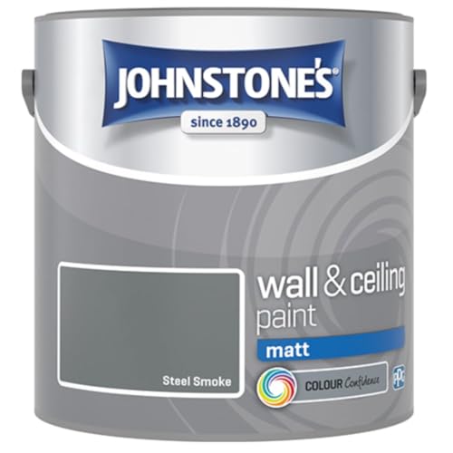 Steel Smoke Johnstone’s Wall & Ceiling Matt Paint 2.5L – Smooth Matt Finish, Excellent Coverage, Quick Dry, Low Odour Interior Paint for Walls & Ceilings