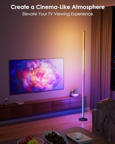 Image of WISIMMALL 2 Pack Led Floor Lamp, RGBIC Corner Floor Lamps for Living Room, Featuring 16 Million Colours & 300+ Preset Scenes - 65 inch Standing Lamps for Living Room, Bedroom - Mood Lighting With DIY Mode