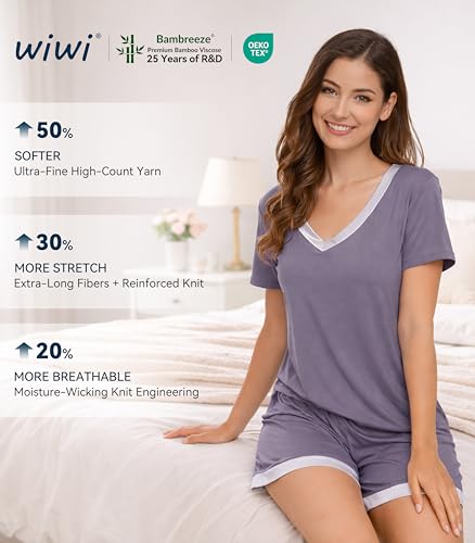 Image of WiWi Viscose from Bamboo Pajamas Set for Women Super Soft Short Sleeve Cooling Summer Plus Size Pjs Sets Sleepwear S-4X