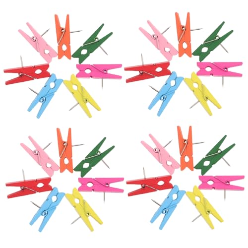 Beaupretty ミニクリップ画鋲 60個:写真やアートワークの装飾ディスプレイ用のクリップ付き装飾木製プッシュピン - クラフトプロジェクト用