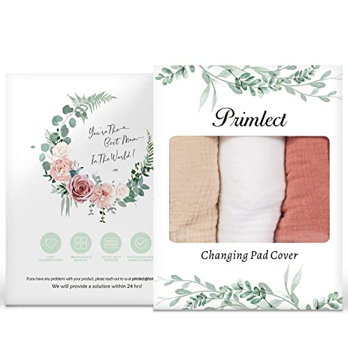 Image of Muslin Changing Pad Cover Unisex, Solid Color Muslin Baby Changing Mats for Boys & Girls, 100% Cotton 3-Pack Breathable and Skin-Friendly Changing Table Covers, Large
