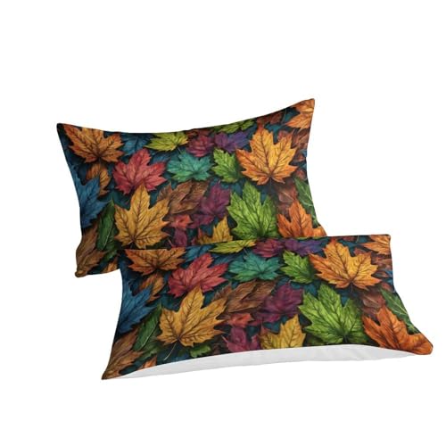 Housse de couette 200x200cm feuilles d'érable colorées en microfibre pour lit double - 6