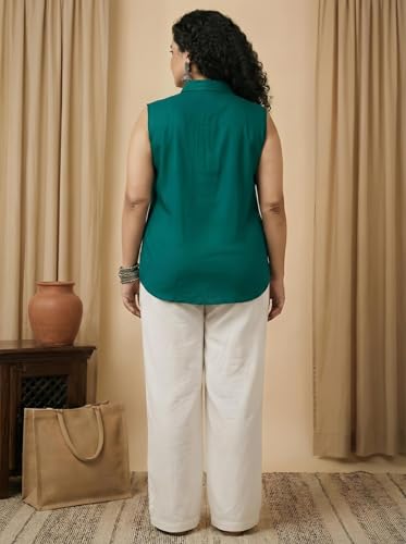Image of Women Plus Size Sleeveless Button Down Shirt Polyester Formal Office Casual Wear Classic Fit Professional Shirt