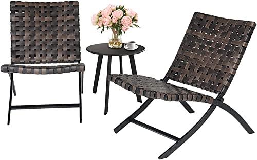 Grand patio Conjunto de Muebles de Jardín en Ratán, Mesa Auxiliar y Sillas Bistró, Plegable Mobiliario de Exterior (Gris Pardo) Cover