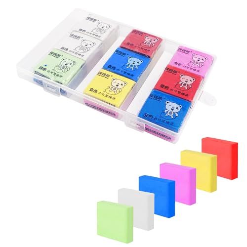 Realjoy 18PCS Borrador Amasable, 4 x 3,5 cm Gomas De Borrar con Caja Transparente, Borrador Moldeable de 6 Colores para Artistas, Niños, Pintura a Color, Material Escolar y Arcilla de Modelado