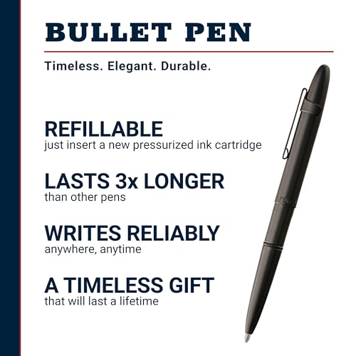Image of Fisher Space Pen Matte Black Bullet Pen, Pressurized Ballpoint Pen, Compact Size, Writes Upside Down, Extreme Temperatures, Smooth Black Ink, Medium Point, Pocket Clip, Made in the USA