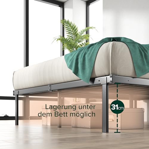Zinus Caleb Bett 90x200 cm - Höhe 36 cm mit Stauraum unter dem Bett - Metall-Plattformbettrahmen - Klappbarer Bettrahmen - Schwarz