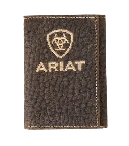 ARIAT Men's Pebbled Bull Hide Leather Trifold Wallet (Brown)