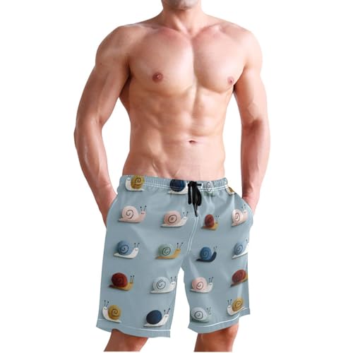 Men's Swim Trunks Snails Pattern Print, Quick Dry Beach Board Shorts with Lining-S3