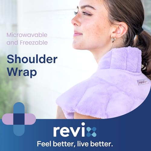 Image of REVIX Microwavable Heating Pads for Neck and Shoulders, Weighted Heated Neck Wrap with Moist Heat, Microwave Heating Pad for Neck and Back Discomfort, Cordless Neck Warmer Microwavable, Light Purple