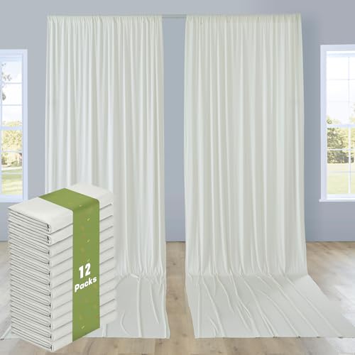 Image of 12 Panels 5x14ft Ivory Backdrop Curtains for Parties, Wrinkle Free Polyester Ivory Photo Backdrop Drapes 14 ft Long Back Drop Cloth for Wedding Birthday Photography Background Party