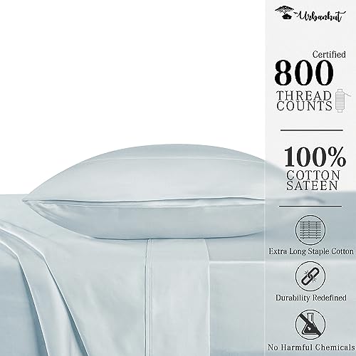 URBANHUT 800 Thread Count Egyptian Cotton Sheets Set Twin Size, Luxury Twin Size Bed Sheets, 4 Pc Bed Sheet Sets, Hotel Sheets Sateen Finish Fits 16" Deep Pocket - Light Blue