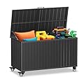 RICNOD Outdoor Storage Box with Wheels 135 Gallon, Mobile Waterproof Aluminum Deck Box, UV Resistant Patio Storage Box with Lid for Patio Furniture, Garden Tools (Black)
