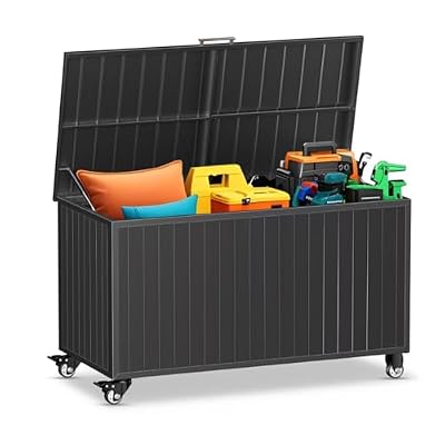 RICNOD Outdoor Storage Box with Wheels 135 Gallon, Mobile Waterproof Aluminum Deck Box, UV Resistant Patio Storage Box with Lid for Patio Furniture, Garden Tools (Black)