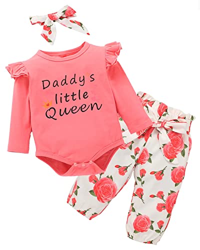 Image of BINPAW Baby Floral Outfits Toddler Baby Girl Clothes Ruffle Sleeve Pants Sets,Pink,3-6 Months=Tag 80