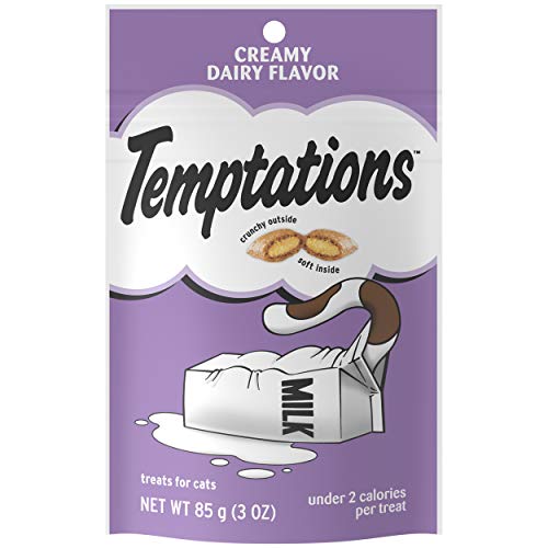 TEMPTATIONS Classic Crunchy and Soft Cat Treats Creamy Dairy Flavor, 3 oz. Pouch, Pack of 12