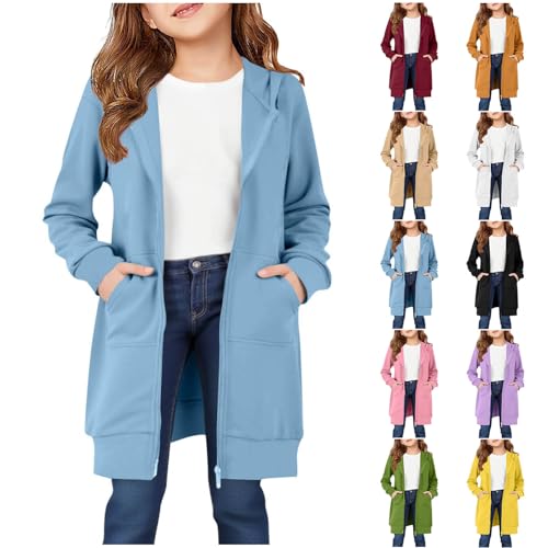 Girls Zip Up Hoodie Baggy Oversized Fleece Long Sweatshirt with Pocket Cute Fall Fashion Casual Jacket Coat Size 5-14