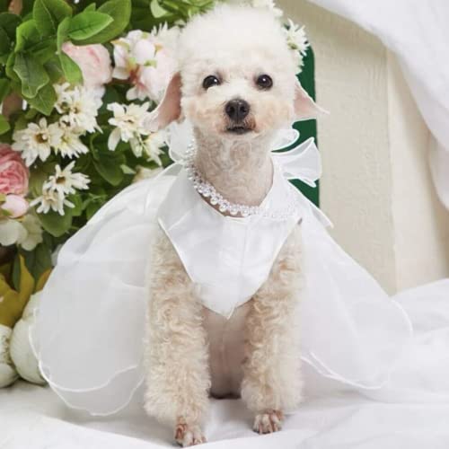 Weißes Hunde-Hochzeitskleid, Brautkleid, Hochzeitskostüm, Welpen, Prinzessinnenkleider für kleine Hunde, luxuriöse Hundekleidung, Zwergspitz, Chihuahua (weiß, XS)