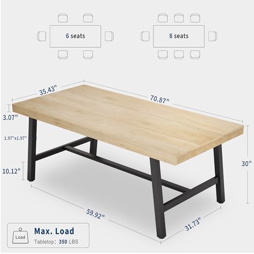 image for GarveeHome Industrial Dining Table for 6-8 People, 70.87 in Long Woode