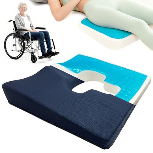 Rivquvi 腰痛 クッション 椅子 お尻が痛くならないクッション ゲル車椅子用ゲル 座布団 いす用オ フィスチェア ドーナツ 痔 骨盤坐骨神経痛 姿勢矯正 尾てい骨が痛くならない 低反発車座布団 通気性の良い 床ずれ予防 授乳(ブルー)