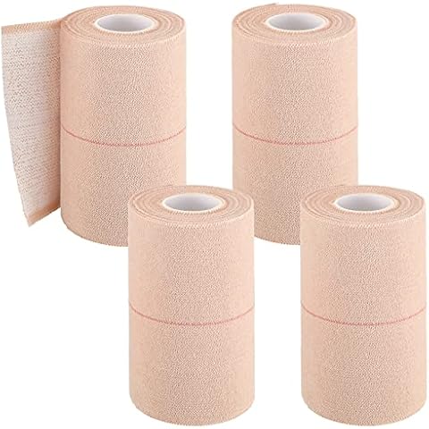 4 Rolls Elastic Tape Adhesive Elastic Tape Self Adhesive Bandage Wrap Flexible Stretch Bandages for Sports Ankle, Knee and Wrist Sprains Animal Pets, 5 Yard (4 Inch in Width) Cover