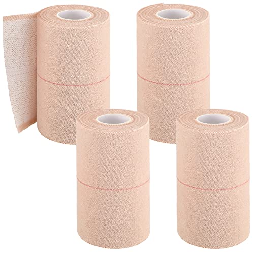 4 Rolls Elastic Tape Adhesive Elastic Tape Self Adhesive Bandage Wrap Flexible Stretch Bandages for Sports Ankle Knee and Wrist Sprains Animal Pets 5 Yard (4 Inch in Width)