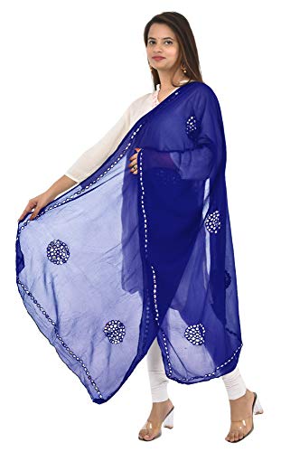 Image of YOUTHQUAKE Plastic Mirror Work Embroidered Chiffon Dupatta for Women & Girls