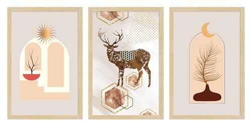 Image of ArtX Paper Modern Art Wall Painting For Living Room, Drawing Room Decoration Big Size, Deer Framed Painting for Wall Decoration, Wall Decor For Bedroom, Multicolor, 12.0 x 18.0 inches, Set Of 3