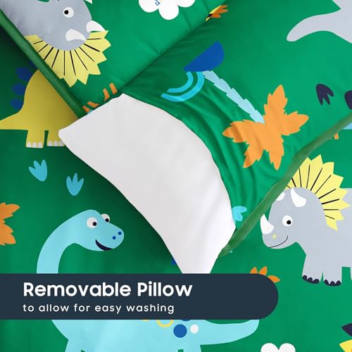 Image of Wake In Cloud - Toddler Nap Mat with Pillow and Blanket, 100% Cotton Fabric, for Kids Boys Ages 3 Plus in Daycare Kindergarten Preschool, Roll Up Sleeping Bag, Cute Dinosaurs