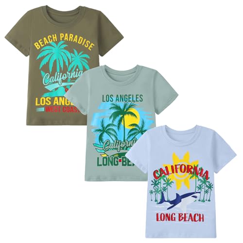 HILEELANG Kids Boy Short Sleeve Graphic Tees Cotton Casual Easter Summer Tops T-Shirts Packs