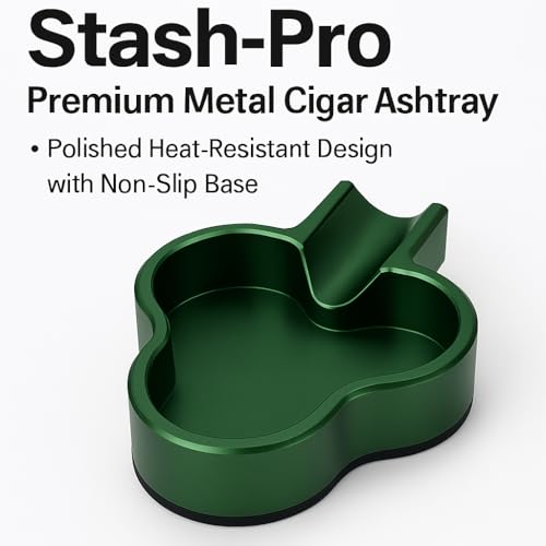 Image of Stash-Pro Premium Metal Cigar Ashtray - Polished Heat-Resistant Design with Non-Slip Base - Deluxe Edition for Indoor & Outdoor Use (Clubs Green)