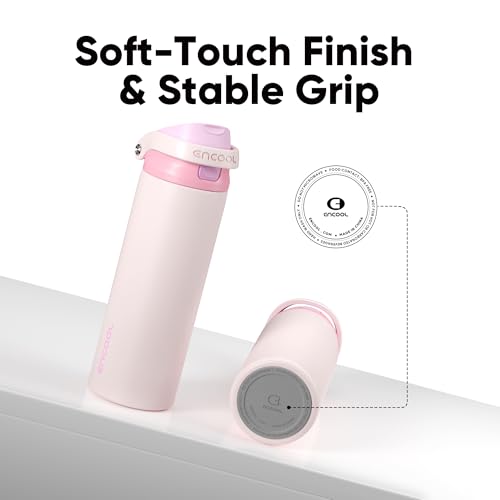 Image of ENCOOL Leakproof Insulated Water Bottle with Straw Dual-Sip Water Bottle Bag-Safe Design for Work, Commute & Gym - Keeps Drinks Cold All Day, 24 oz, Macaron Pink