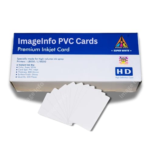Image of ImageInfo PVC ID Card Super White for Epson Direct ID Card EcoTank L8050 | L18050 | New L8100 Printers - 230 Cards with Premium Inkjet Coated PVC Media.