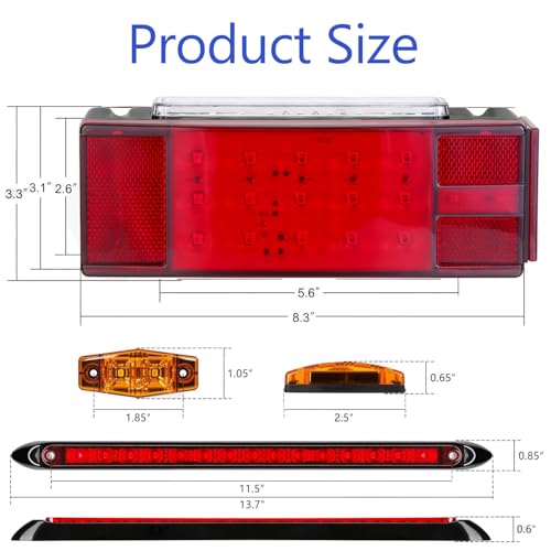 Image of LIMICAR Boat Trailer Light Kit with 15-LED Light Bar & 25FT Wiring Harness | Features Red and Amber LED Marker Lights for Enhanced Side Visibility and Safer Towing