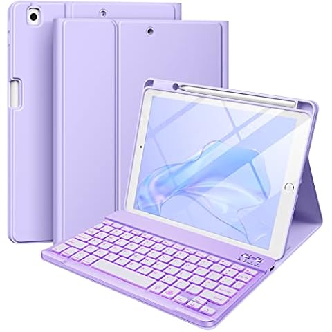 Hamile for iPad 9th Generation Case with Keyboard 10.2 Inch - Backlit Wireless Detachable Folio Keyboard Cover with Pencil Holder for iPad 8th Gen/7th Gen/iPad Pro 10.5"/iPad Air 3rd Gen (Purple) Cover