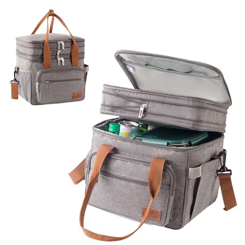 クーラーボックス 容量18L~23L 拡張可能な二層式クーラーバッグ 折り畳み収納 軽量 保冷 保温 防水 耐摩耗 保冷バッグ 断熱性強 水漏れ防止 ソフトクーラーボックス 運動会/キャンプ/釣り/BBQ/お花見/部活/ピクニック/ (グレー)