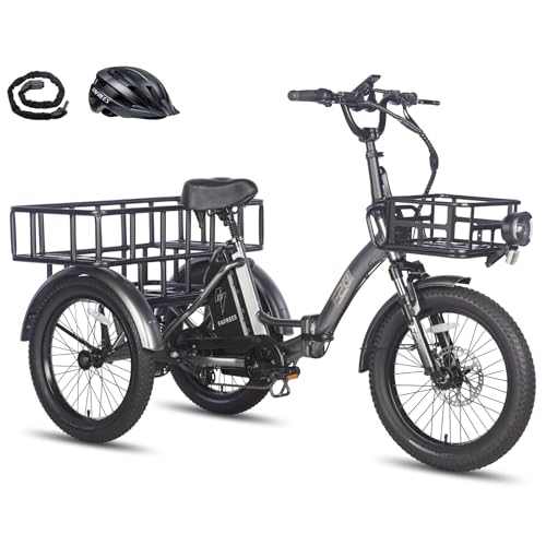 Fafrees F20 Mate Triciclo Eléctrico, Triciclo Plegable, Batería de 48 V/18,2 Ah, Triciclo eléctrico de 20' x 3,0' para Adultos, Cesta Delantera+Trasera, Alcance 55-110 km, Gris