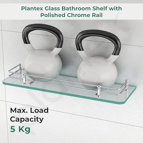 Plantex Premium Transparent Bathroom Glass Shelf/Glass Shelf for Living Room/Bathroom & Kitchen Accessories- (Polished, 18x6 Inches) - Pack of 1