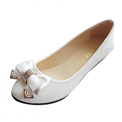 Culater Manoletinas Mujer Zapatos Pumps Cerrados Bailarina clásico Pajarita del talón del Plano (38, Blanco)