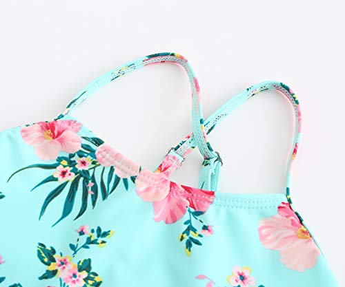 Image of HowJoJo Girls Two Piece Tankini Swimsuit Green Floral Bathing Suit Swimwear