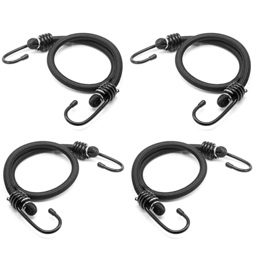Murtenze 4Pack 16inch Black Bungee Cord with Hooks, Heavy Duty Elastic Cord Strap Bungees, Multi-Purpose Elastic Bungee Straps for Luggage,Camping,Tarps,Bike Rack,Outdoor Tent & Cars(Thickness: 10MM)