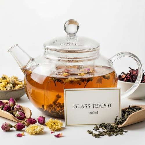 PRETYZOOM Théière Transparente En Verre 200Ml Avec Infuseur Résistante À Haute Température Petite Bouilloire Pour Thé En Vrac Réunions Familiales Et...