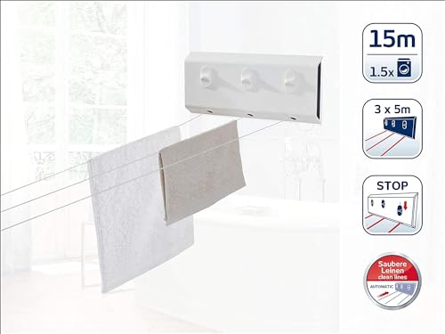 Wandtrockner Leifheit Rollfix Triple 150 Longline mit 3 x 5m Trockenlänge