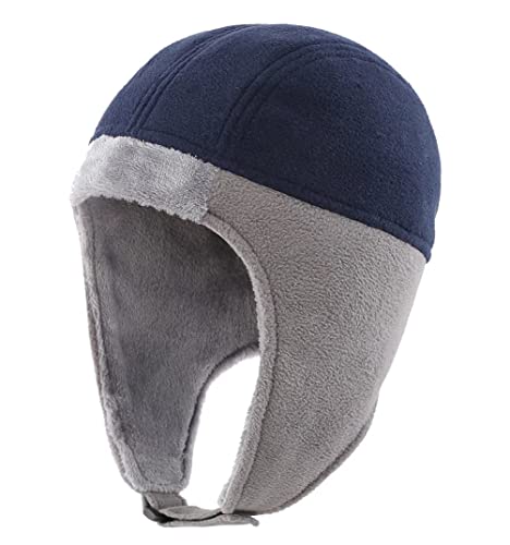 Llmoway Boys Girls Winter Fleece Hat With Ear Flaps Soft Warm Trapper Beanie Cycling Cap Navy Blue #TOP6
