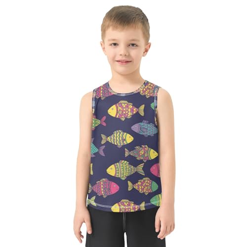 J JOYSAY Cartoon Wave Fish Boys Tank Top Sleeveless Muscle Shirts Quick Dry Sport Workout Active Kids T-Shirts 3-15T2