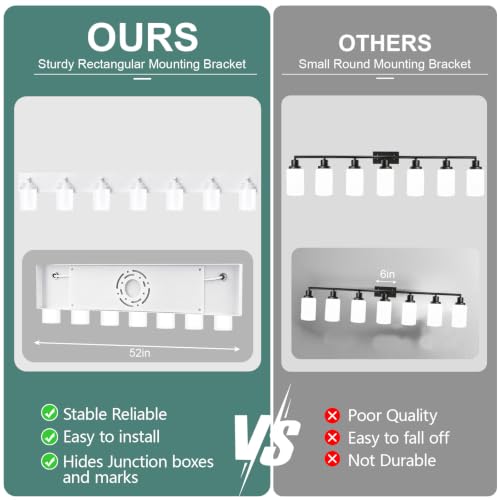 Image of IZORRO Bathroom Light Fixture White, White Glass Shade 52-Inch 7-Light