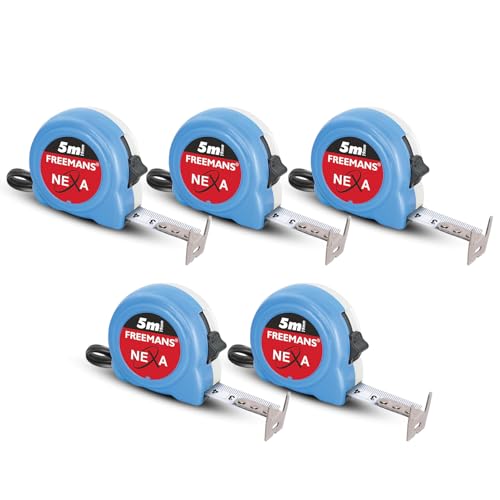FREEMANS NEXA 5m:19mm Steel Inchi Measuring Tape - 5m With Unbreakable ABS case || Click Action Front Lock || Double-sided Printing and Belt Clip (Set of 5)