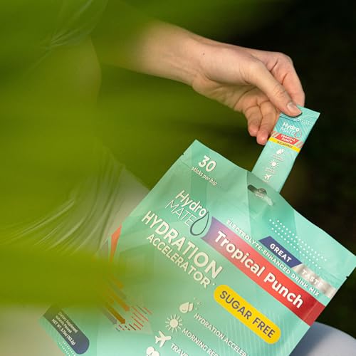 Image of Electrolyte Powder Sugar-Free Hydration Packets Tropical Punch HydroMATE 30 Sticks