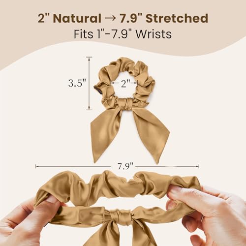 Image of THXSILK 100% Mulberry Silk Bow Scrunchies 3-Pack, 22 Momme Mulberry Silk Hair Ties for Women, Cute Bunny Ear No Damage Ponytail Holders, Fashion Hair Accessories for Girls(M, Metallic Gold)