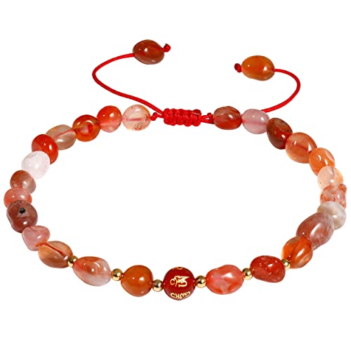 Image of XHUUU Feng Shui Agate Beaded Anklet Protection Tumbled Crystals Ankle Bracelets for Women Beach Foot Jewelry Adjustable (Red Agate)